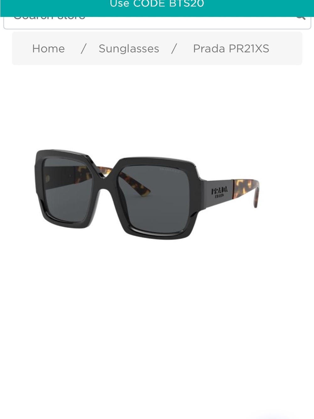 Prada Black Frame Sunglasses with Tortoiseshell Temples